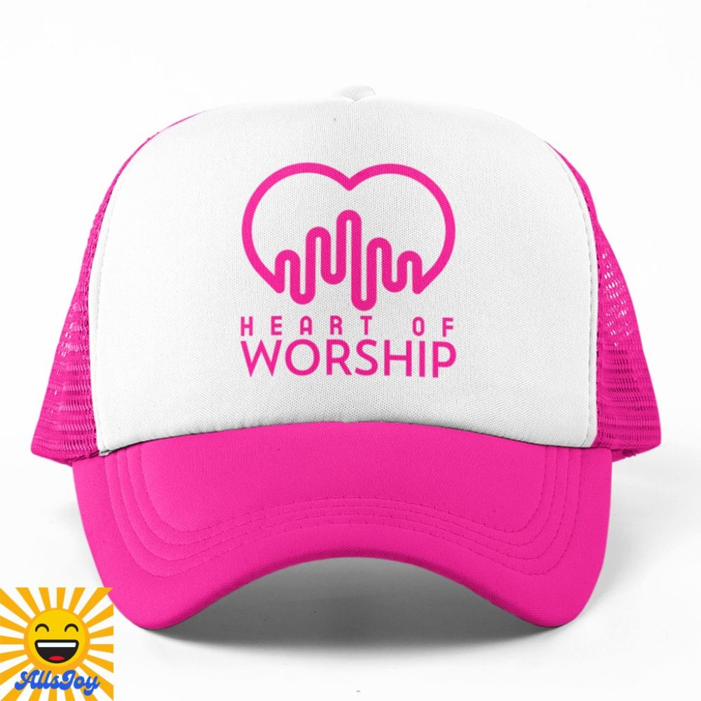 HEART OF WORSHIP Foam Trucker Hat Snapback Cap Hot Pink/White